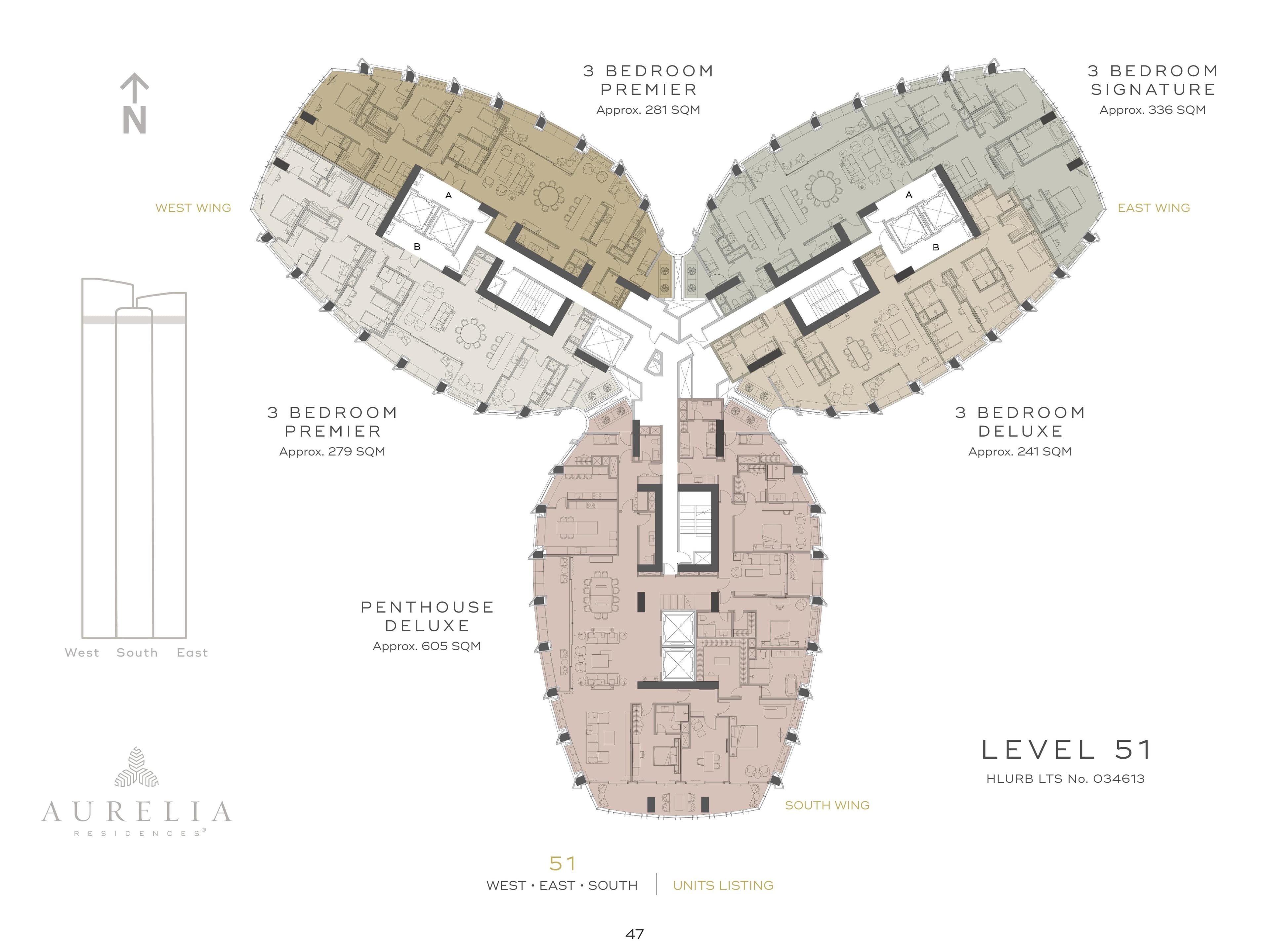 Aurelia Residences Penthouse Floor Plan — Level 51 — Penthouse Deluxe (≈605 sqm)