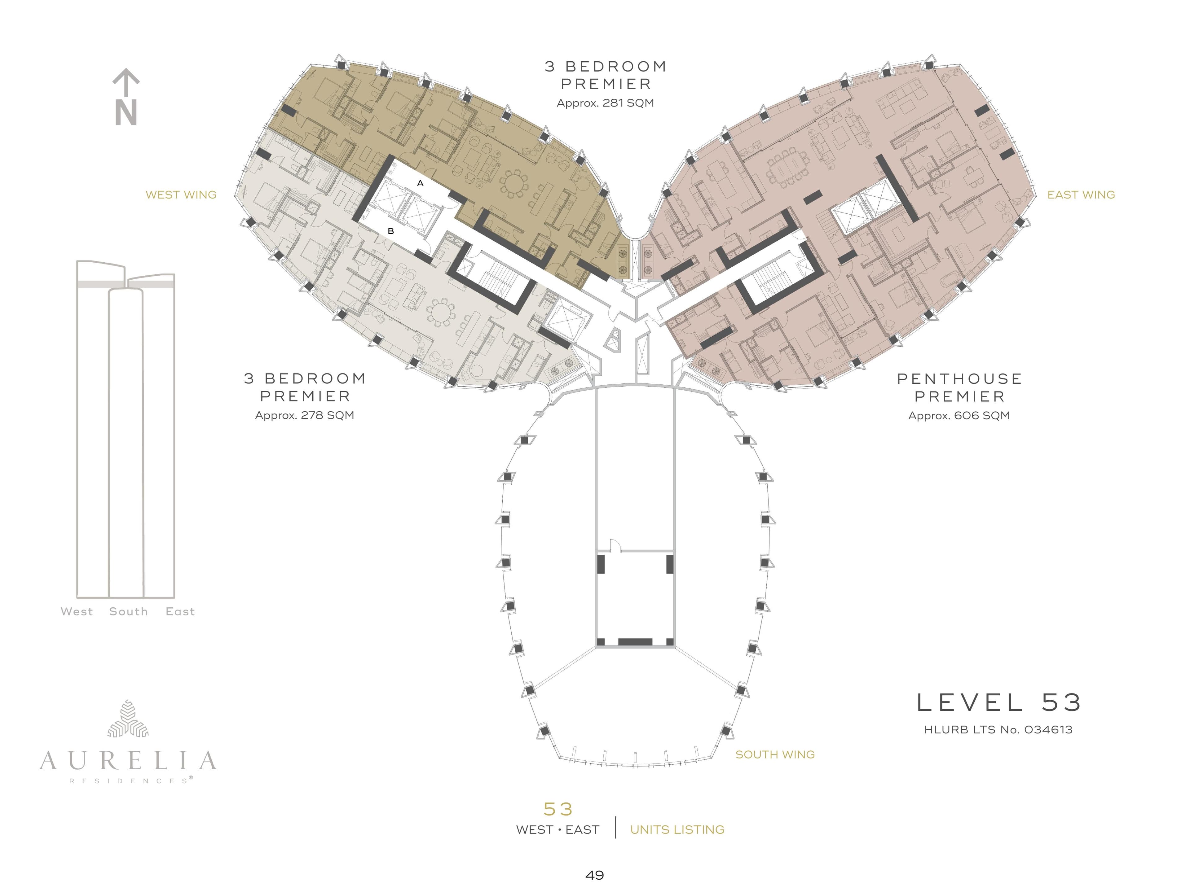 Aurelia Residences Penthouse Floor Plan — Level 53 — Penthouse Premier (≈606 sqm)