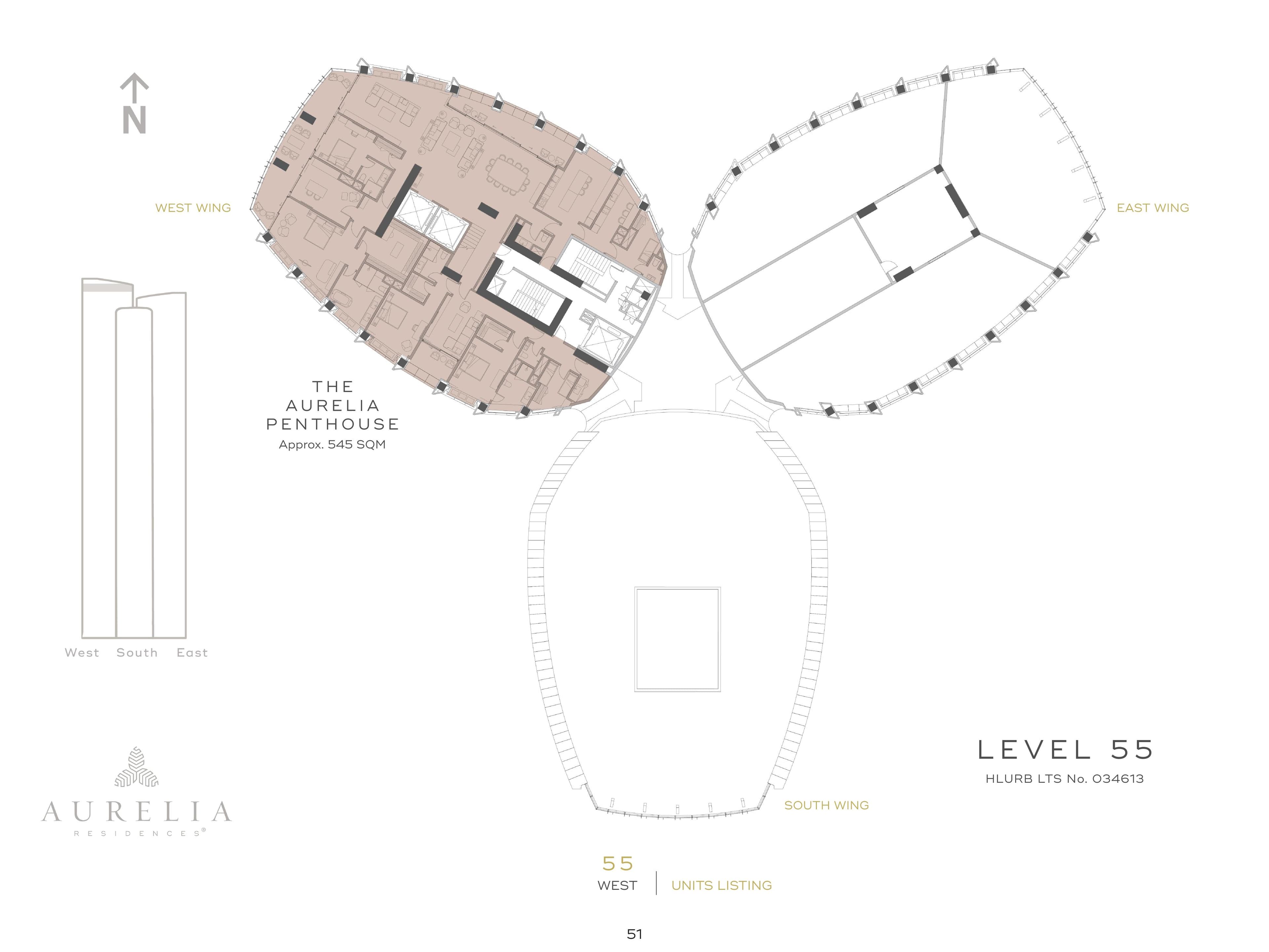 Aurelia Residences Penthouse Floor Plan — Level 55 — The Aurelia Penthouse (≈545 sqm)